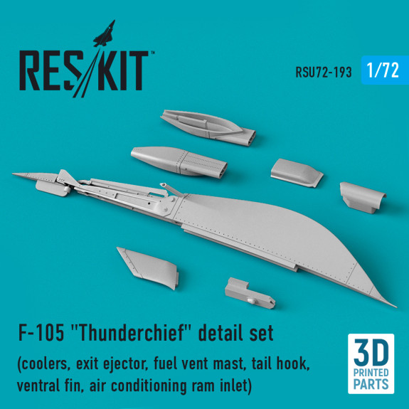 Shop F-105 "Thunderchief" detail set (coolers, exit ejector, fuel vent mast, tail hook,ventral fin, air conditioning ram inlet) (3D Printed)(1/72) Scale Plastic Models Kits. Accessories and Resin Parts. Reskit online Store