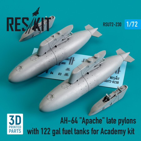 AH-64 "Apache" late pylons with 122 gal fuel tanks for Academy kit (3D Printed) (1/72) Shop AH-64 "Apache" late pylons with 122 gal fuel tanks for Academy kit (3D Printed) (1/72) Scale Plastic Models Kits. Accessories and Resin Parts. Reskit online Store