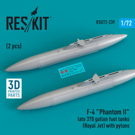 F-4 "Phantom II" late 370 gallon fuel tanks (Royal Jet) with pylons (2 pcs) (3D Printed) (1/72) Shop F-4 "Phantom II" late 370 gallon fuel tanks (Royal Jet) with pylons (2 pcs) (3D Printed) (1/72) Scale Plastic Models Kits. Accessories and Resin Parts. Reskit online Store