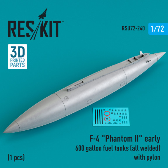 Shop F-4 "Phantom II" early 600 gallon fuel tank (all welded)  with pylon (1 pcs) (3D Printed) (1/72) Scale Plastic Models Kits. Accessories and Resin Parts. Reskit online Store