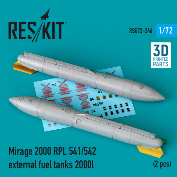 Shop Mirage 2000 RPL 541/542 external fuel tanks 2000lt (2 pcs) (3D Printed) (1/72) Scale Plastic Models Kits. Accessories and Resin Parts. Reskit online Store
