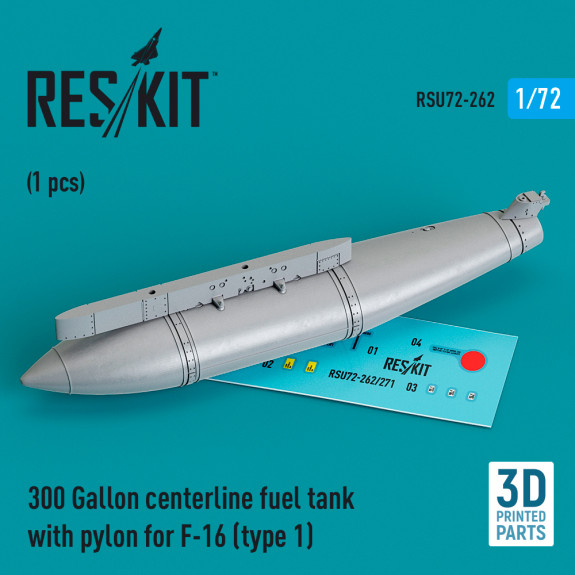 Shop 300 Gallon centerline fuel tank with pylon for F-16 (type 1) (1 pcs) (3D Printed) (1/72) Scale Plastic Models Kits. Accessories and Resin Parts. Reskit online Store