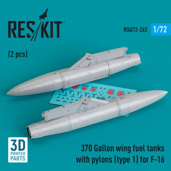 Shop 370 Gallon wing fuel tanks with pylons (type 1) for F-16 (2 pcs) (3D Printed) (1/72) Scale Plastic Models Kits. Accessories and Resin Parts. Reskit online Store