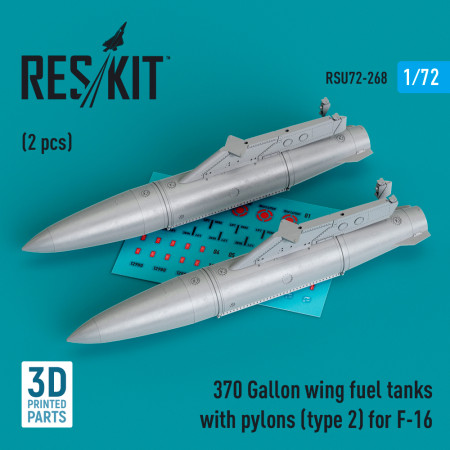 Shop 370 Gallon wing fuel tanks with pylons (type 2) for F-16 (2 pcs) (3D Printed) (1/72) Scale Plastic Models Kits. Accessories and Resin Parts. Reskit online Store
