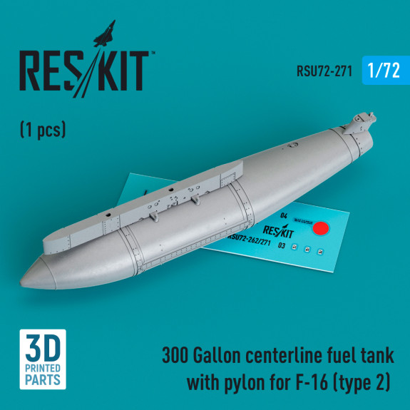 Shop 300 Gallon centerline fuel tank with pylon for F-16 (type 2) (1 pcs) (3D Printed) (1/72) Scale Plastic Models Kits. Accessories and Resin Parts. Reskit online Store