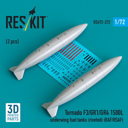 Tornado F3/GR1/GR4 1500L underwing fuel tanks (riveted) (RAF/RSAF) (2 pcs) (3D Printed) (1/72) Shop Tornado F3/GR1/GR4 1500L underwing fuel tanks (riveted) (RAF/RSAF) (2 pcs) (3D Printed) (1/72) Scale Plastic Models Kits. Accessories and Resin Parts. Reskit online Store