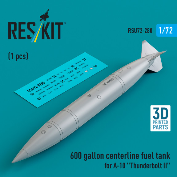 Shop 600 gallon centerline fuel tank for A-10 "Thunderbolt II" (1 pcs) (3D Printed) (1/72) Scale Plastic Models Kits. Accessories and Resin Parts. Reskit online Store