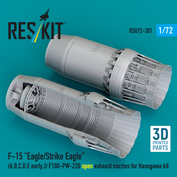 Shop F‑15 "Eagle/Strike Eagle" (A, B, C, D, E early, J) F100-PW-220 open exhaust nozzles for Hasegawa kit (3D Printed) (1/72) Scale Plastic Models Kits. Accessories and Resin Parts. Reskit online Store