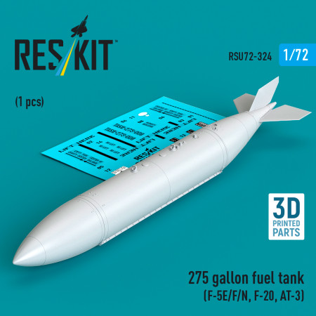 Shop 275 gallon fuel tank (F-5E/F/N, F-20, AT-3) (1 pcs) (3D Printed) (1/72) Scale Plastic Models Kits. Accessories and Resin Parts. Reskit online Store