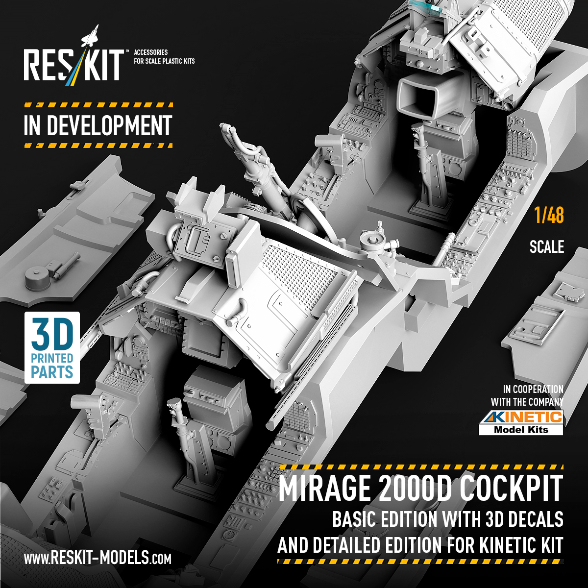 Highly detailed cockpit sets for the Kinetic 1/48 Mirage 2000 kits!