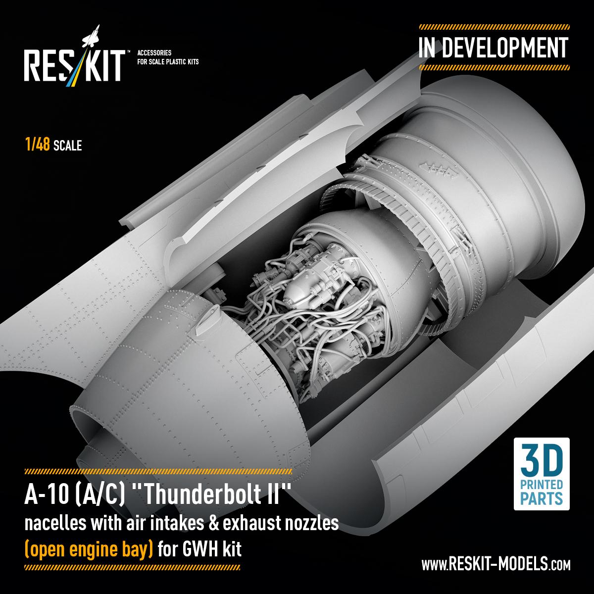 Highly detailed nacelles with air intakes & exhaust nozzles featuring an open engine bay for the GWH A-10 Thunderbolt II kit in 1/48 scale