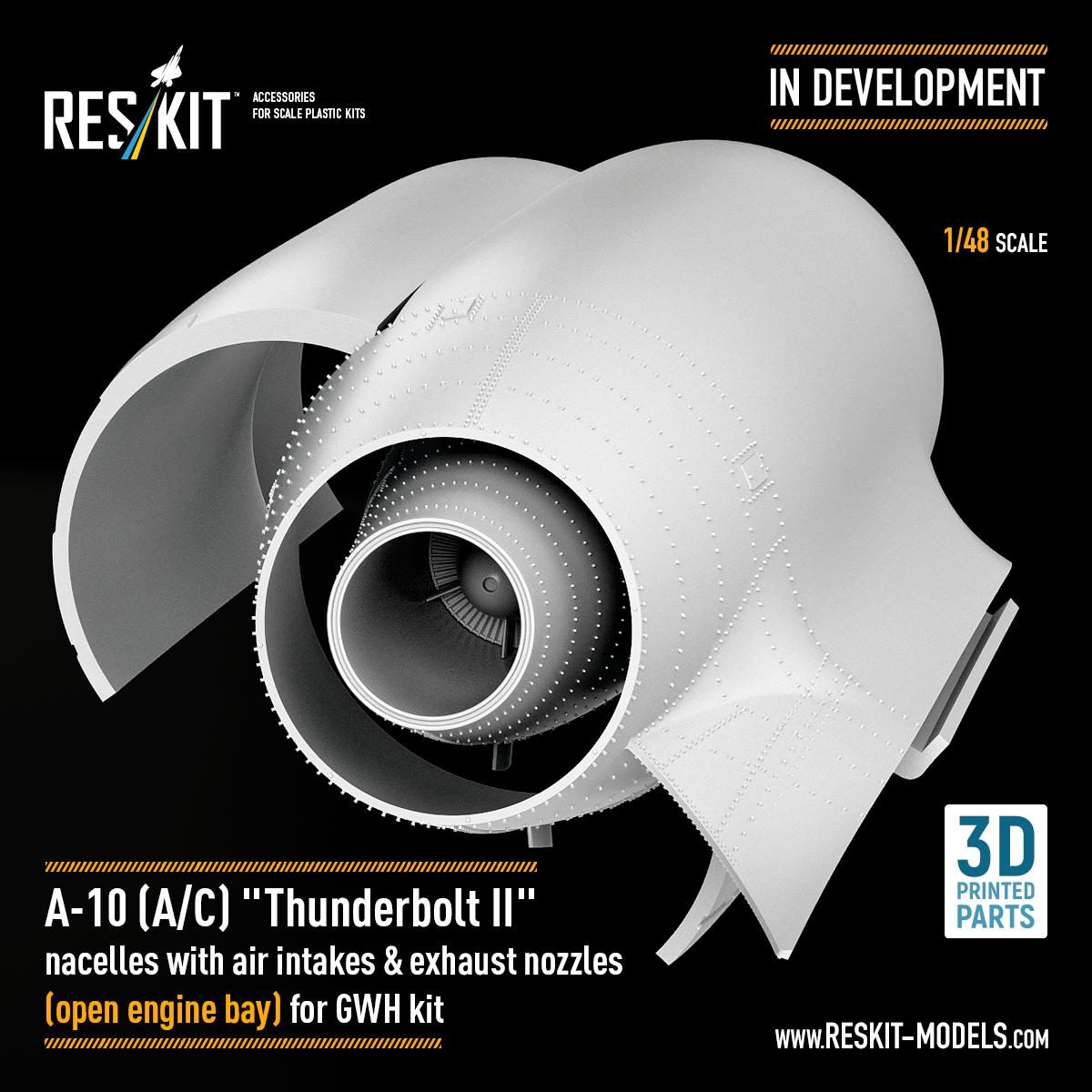 Highly detailed nacelles with air intakes & exhaust nozzles featuring an open engine bay for the GWH A-10 Thunderbolt II kit in 1/48 scale