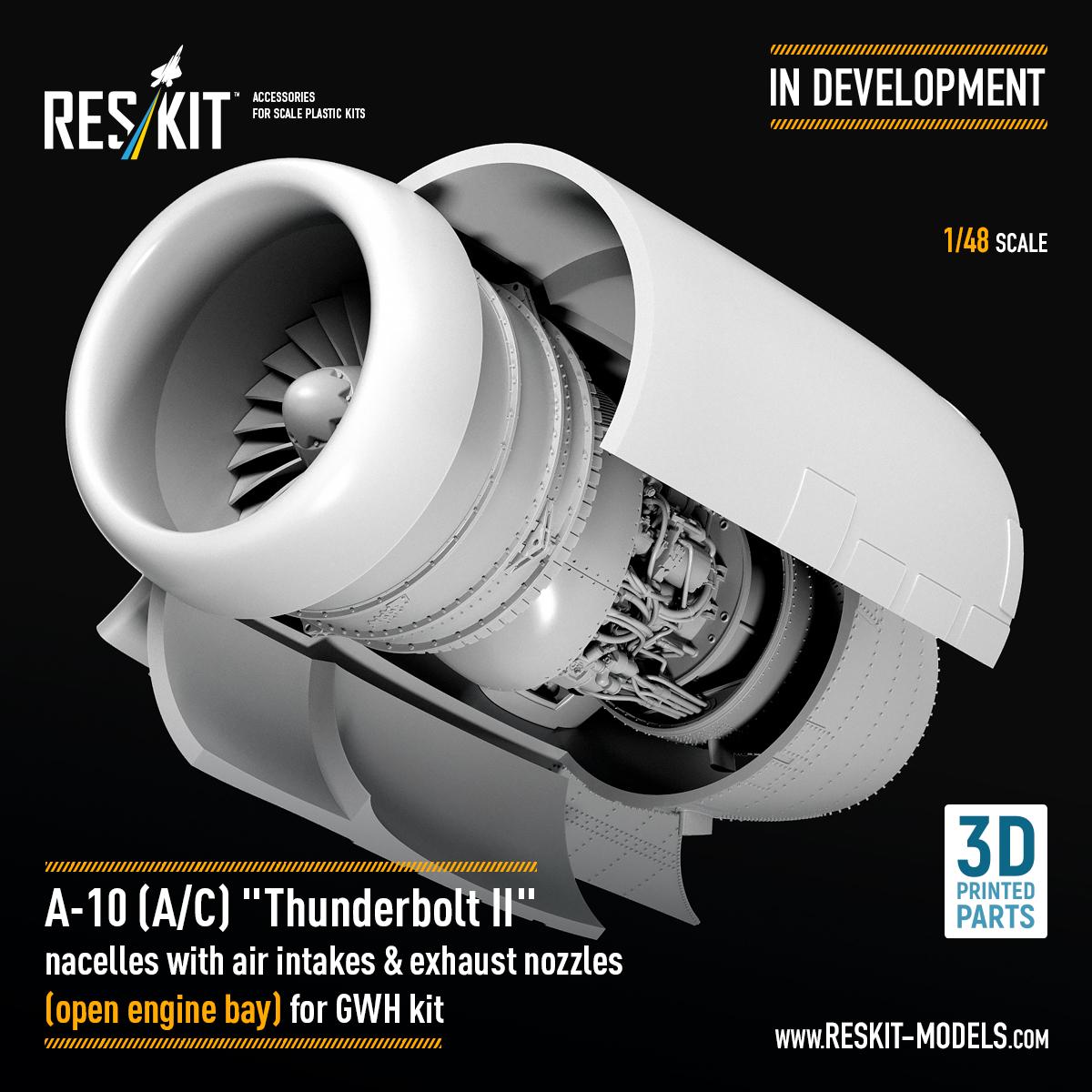 Highly detailed nacelles with air intakes & exhaust nozzles featuring an open engine bay for the GWH A-10 Thunderbolt II kit in 1/48 scale
