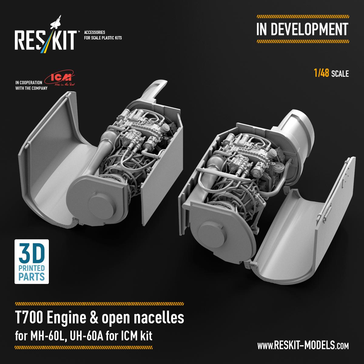 T700 Engine & Open Nacelles set in 1/48 scale, perfectly engineered for MH-60L, UH-60A, and ICM Black Hawk kits