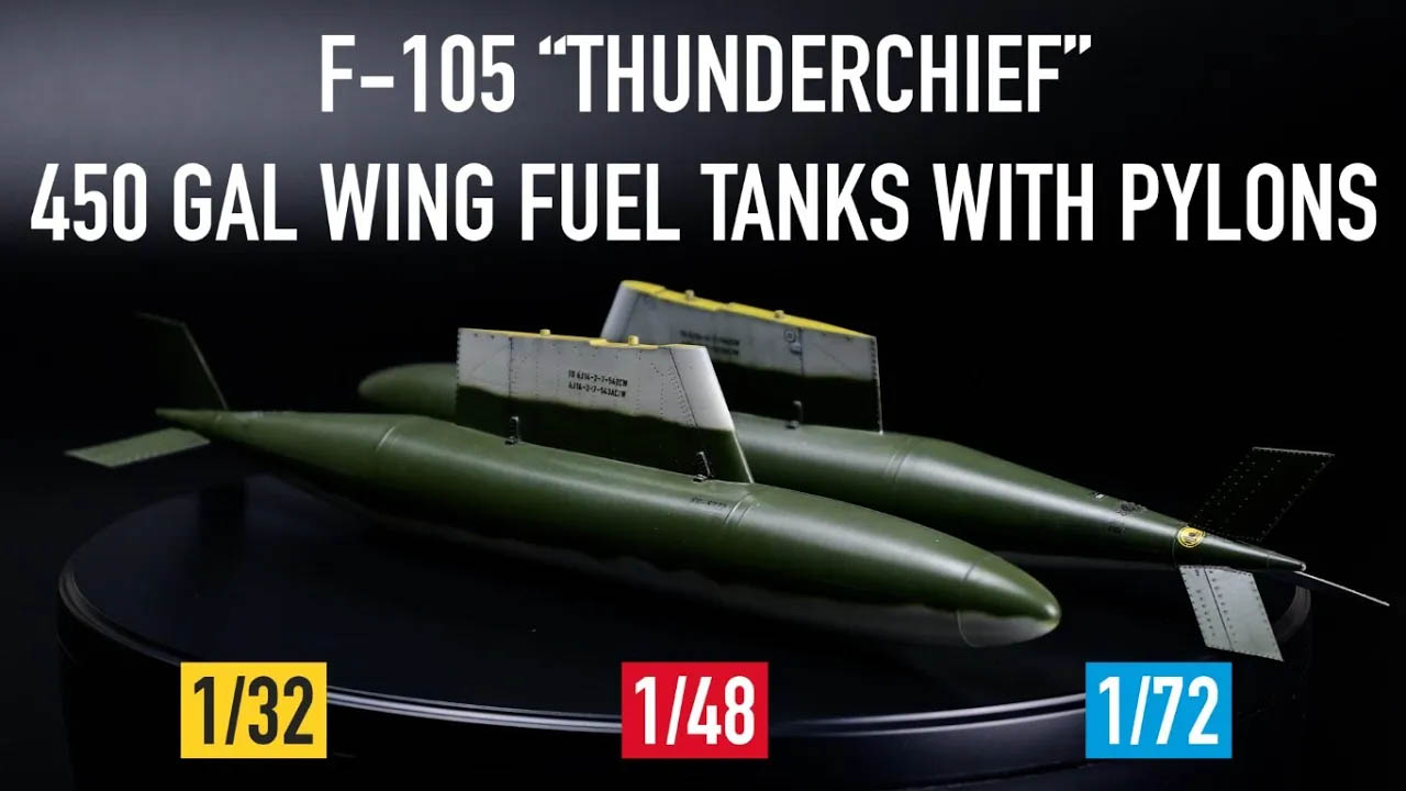 Видео 450 gal wing fuel tanks with pylons for F-105 "Thunderchief" (2 pcs) (1/32)