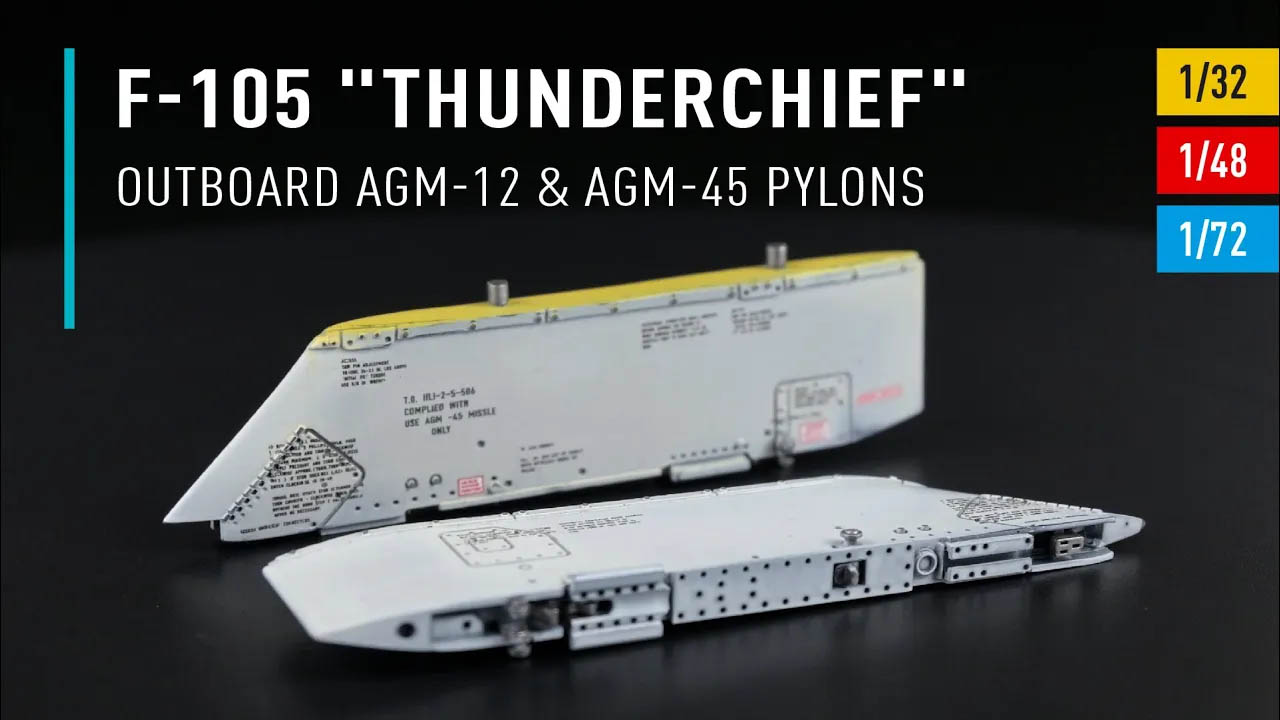 Видео F-105 "Thunderchief" outboard AGM-12 & AGM-45 pylons (2 pcs) (3D Printed) (1/32)