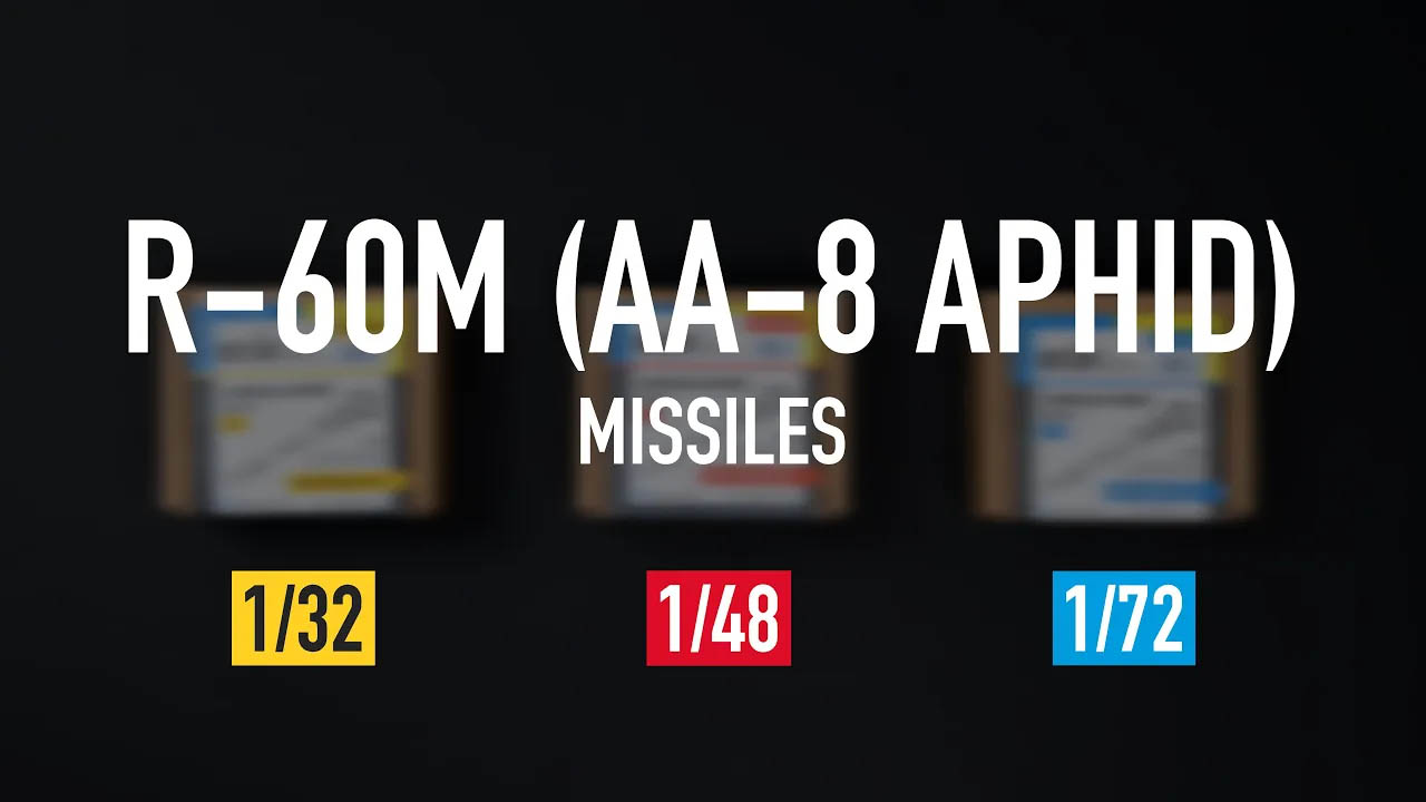 Видео R-60М (AA-8 Aphid) missiles (4 pcs) (MiG-21,MiG-23,MiG-25, MiG-29,MiG-31,Su-17,Su-24,Su-25,Yak-38) (3D Printed) (1/48)