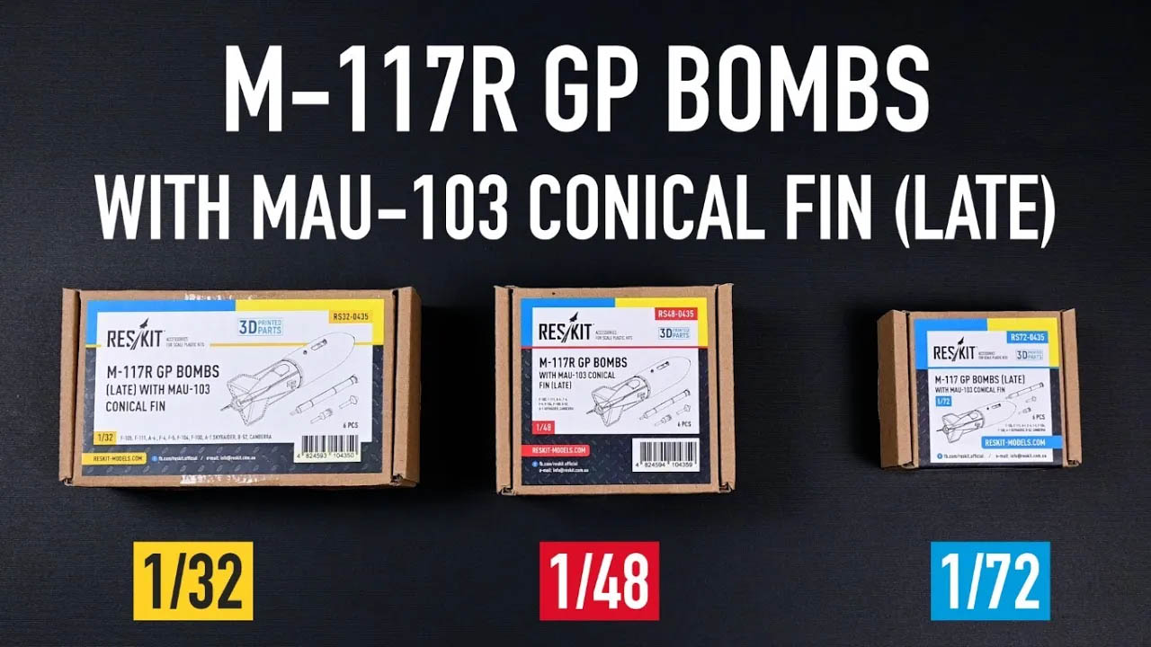 Видео M-117 GP bombs (late) with MAU-103 conical fin (6 pcs) (3D Printed) (1/48)