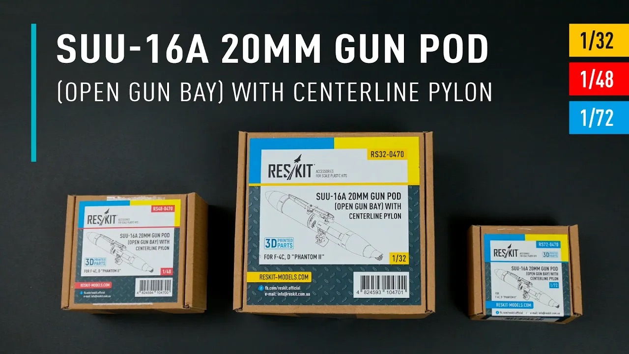Видео SUU-16A 20mm gun pod (close gun bay) with centerline pylon for F-4 Phantom II (C,D) (1 pcs) (3D Printed) (1/72)