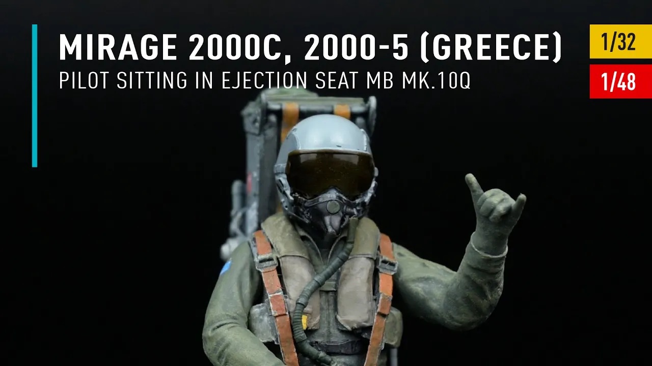 Видео Mirage 2000C, 2000-5 (GREECE) pilot sitting in ejection seat MB Mk.10Q (Type 1) (3D Printed) (1/32)