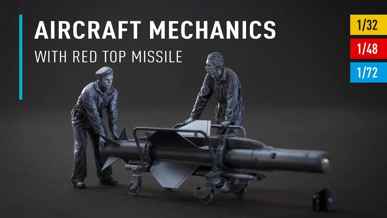 Видео Aircraft mechanics with Red Top missile (on transport trolley) (2 pcs) (3D Printed) (1/48)