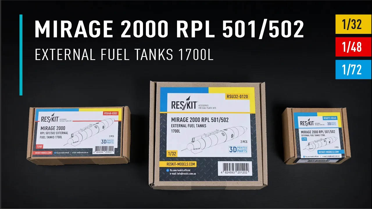 Видео Mirage 2000 RPL 501/502 external fuel tanks 1700lt (2 pcs) (3D Printed) (1/32)
