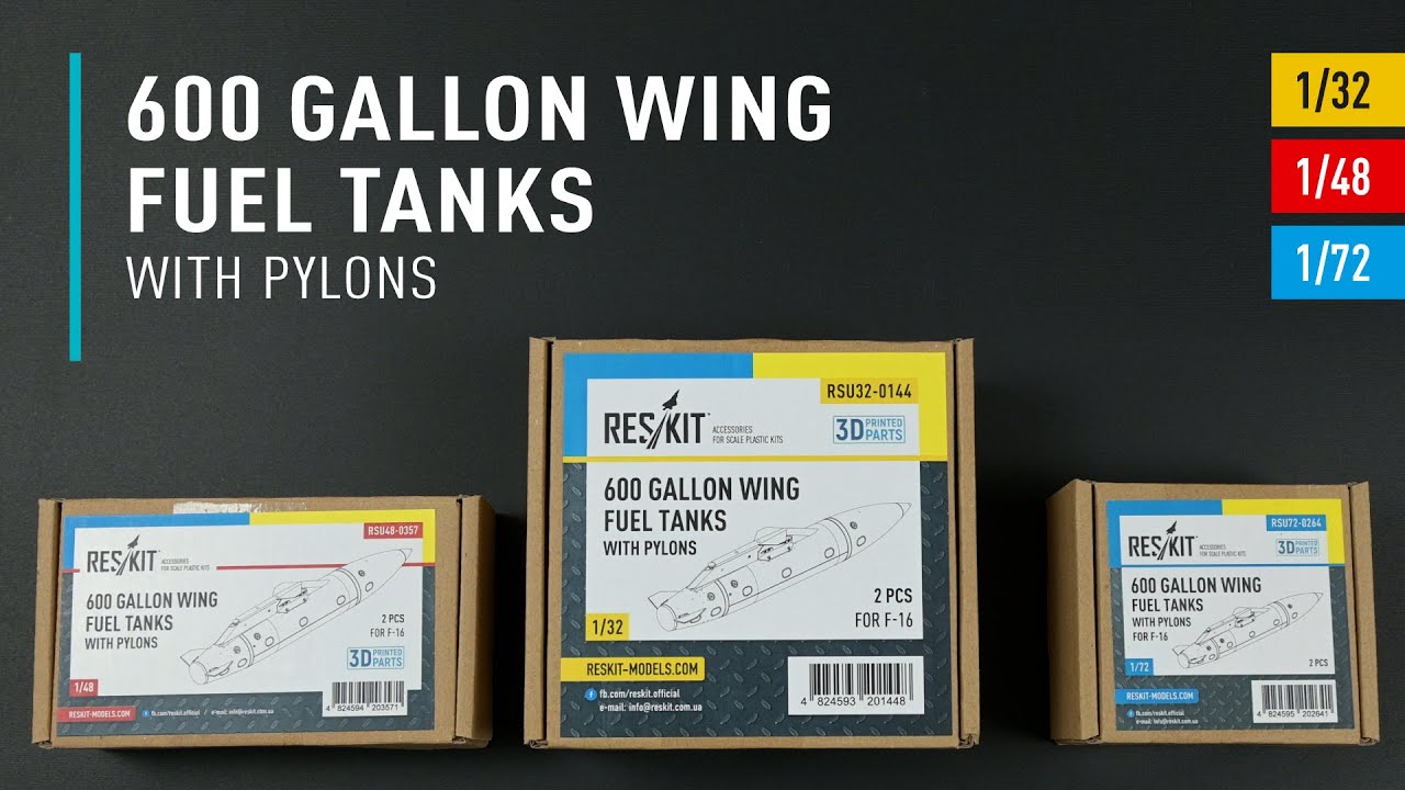 Видео 600 Gallon wing fuel tanks for F-16 (2 pcs) (3D Printed) (1/32)