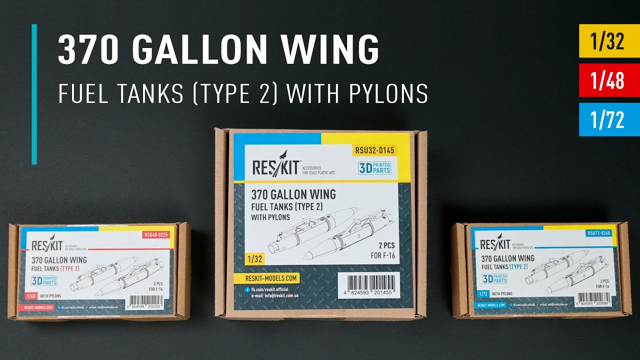 Видео 370 Gallon wing fuel tanks with pylons (type 2) for F-16 (2 pcs) (3D Printed) (1/32)