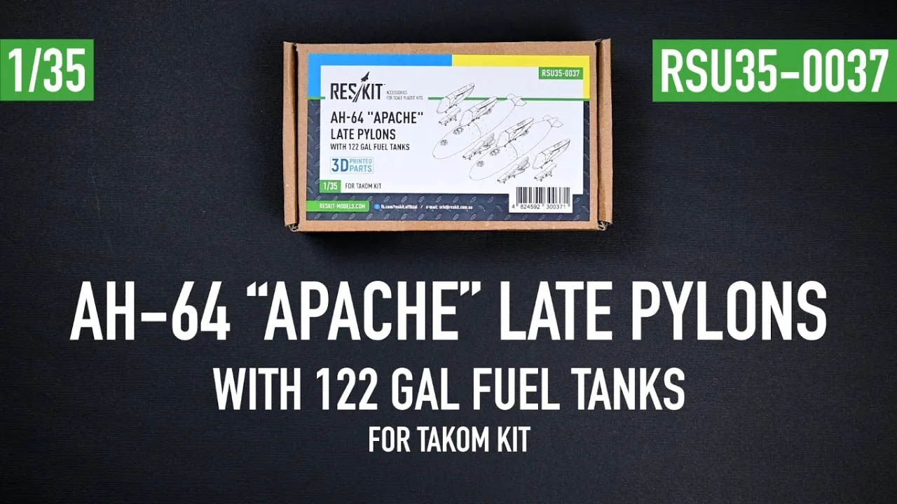 Видео AH-64 "Apache" late pylons with 122 gal fuel tanks for Takom kit (3D Printed) (1/35)