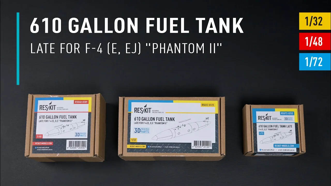 Видео 610 gallon fuel tank late for F-4(E, EJ) "Phantom II" (3D Printed) (1/48)