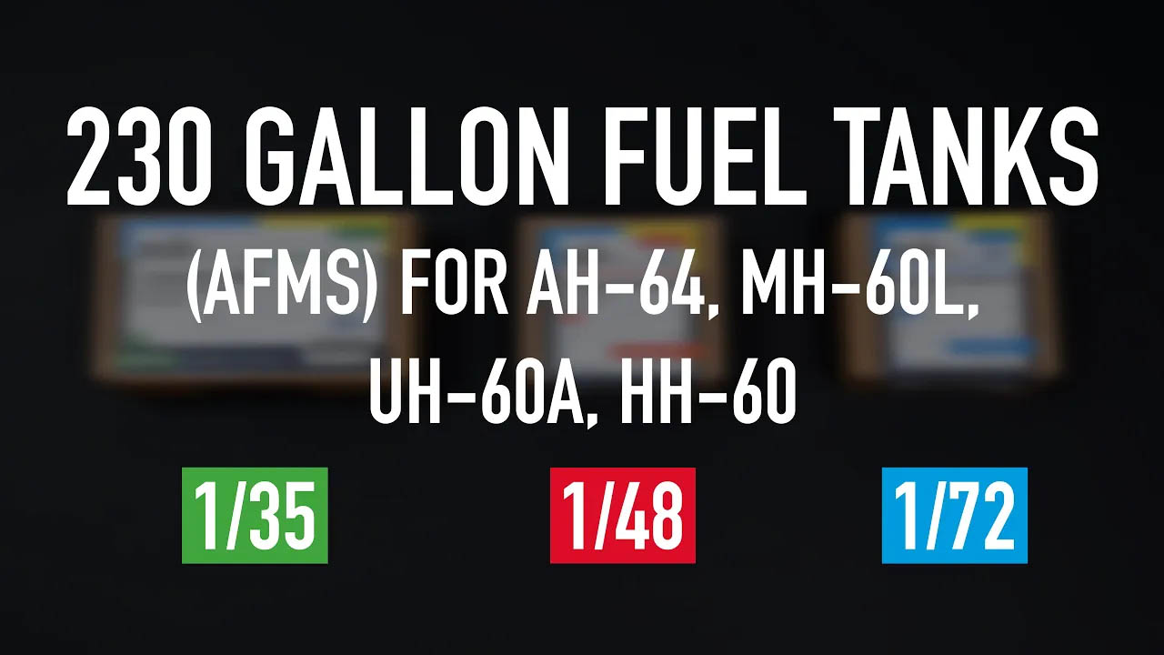Видео 230 gallon fuel tanks (AFMS) for AH-64, MH-60L, UH-60A, HH-60 (2 pcs) (3D Printed) (1/72)