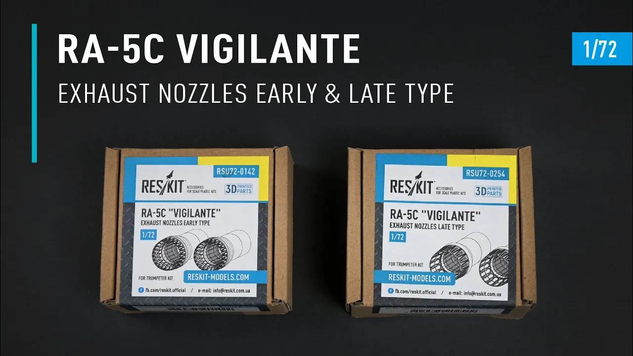 Видео RA-5C "Vigilante" exhaust nozzles late type for Trumpeter kit (3D Printed) (1/72)
